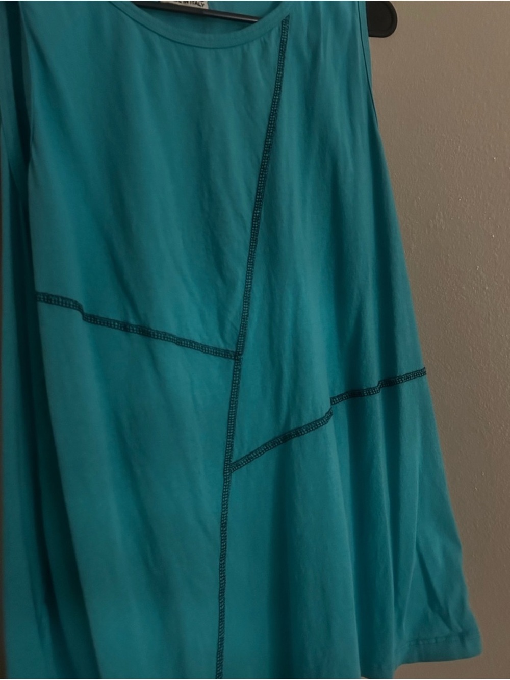 Made In Italy Cotton Sleeveless Teal Asymmetric Tank Top - Picture 5 of 7